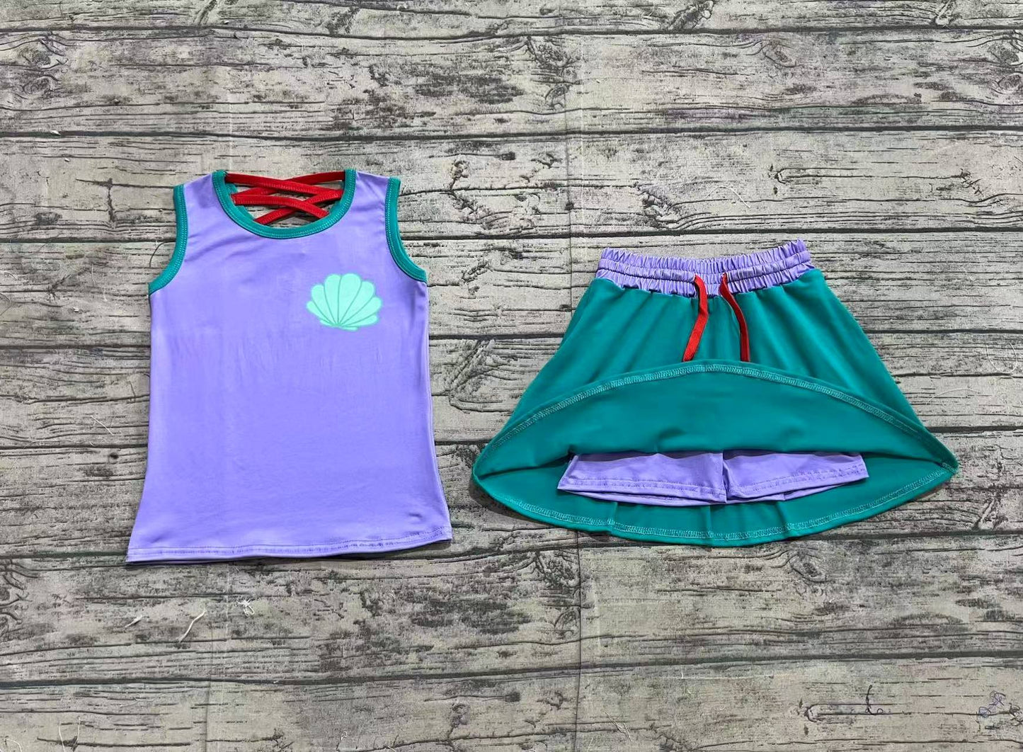 GSD2064 Baby Girls Mermaid Lavender Shirt Skirt Clothes Sets D 3.19