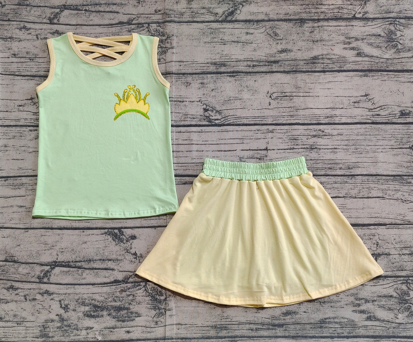 GSD2071 Baby Girls Green Crown Princess Shirt Skirt Clothes Sets D 3.24
