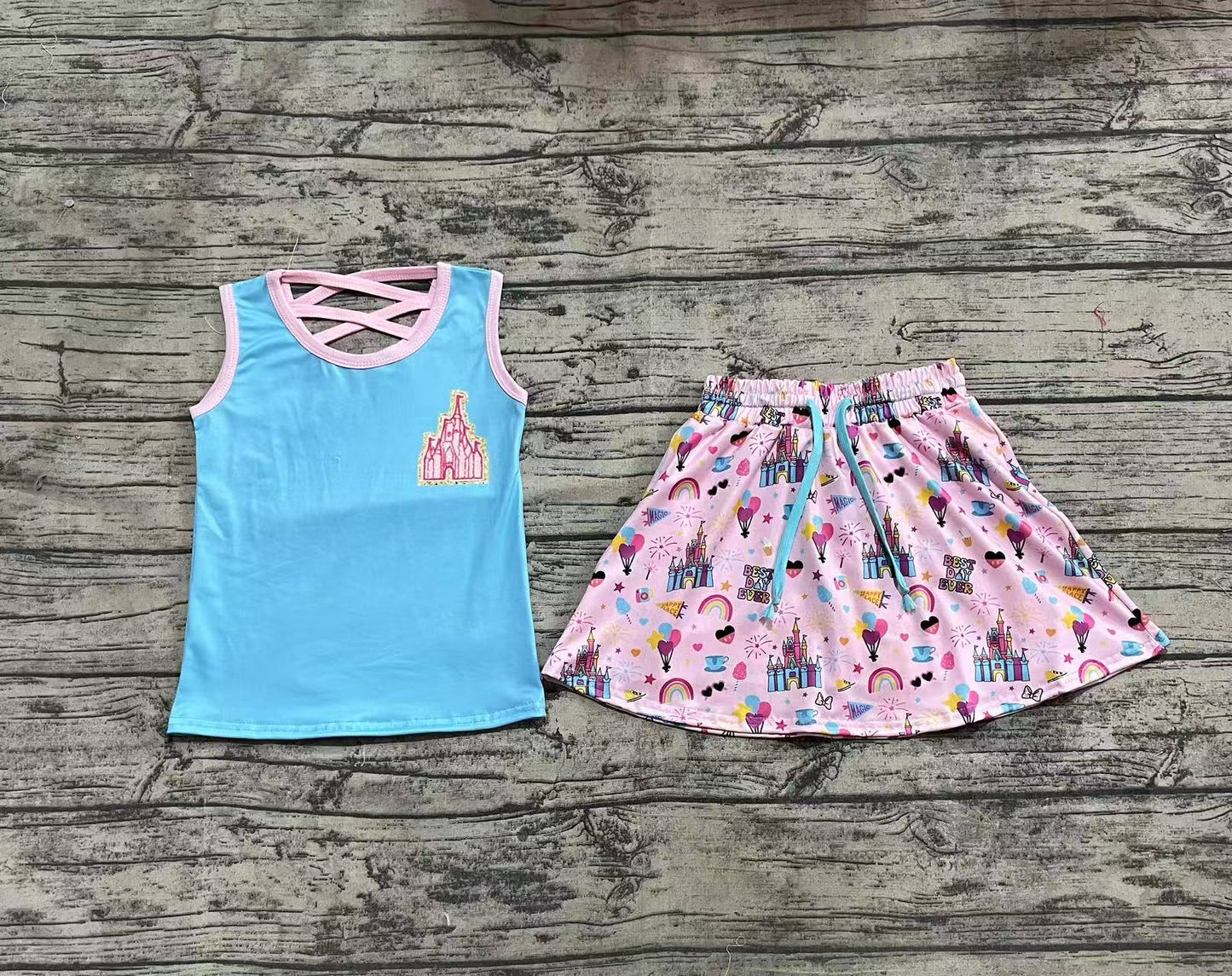 GSD2072 Baby Girls Castle Shirt Skirt Clothes Sets D 3.24