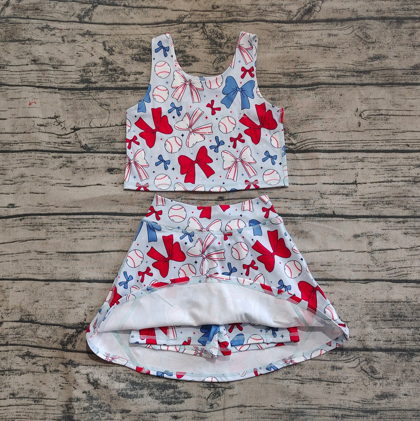 presale GSD2151 Baby Girls 4th Of July Bows Baseball Yoga Vest Skort Active Wear Sets D 3.21