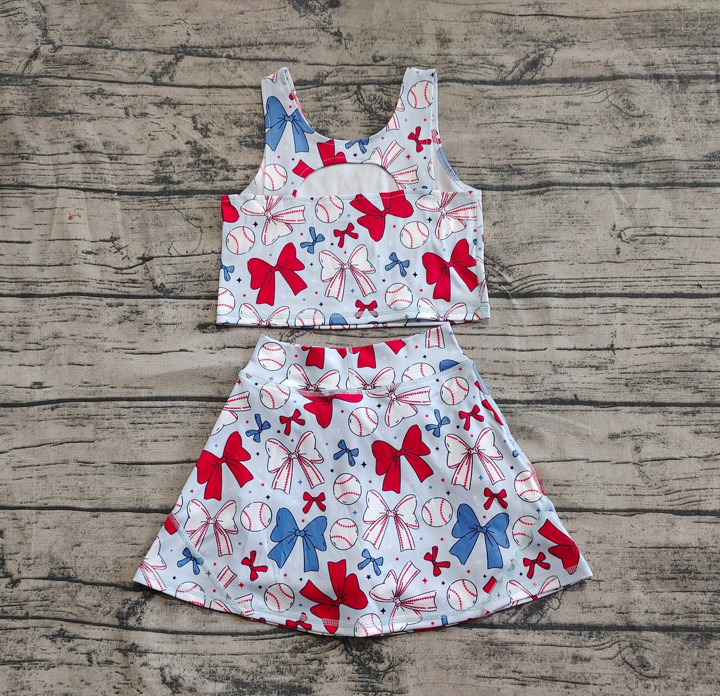 presale GSD2151 Baby Girls 4th Of July Bows Baseball Yoga Vest Skort Active Wear Sets D 3.21