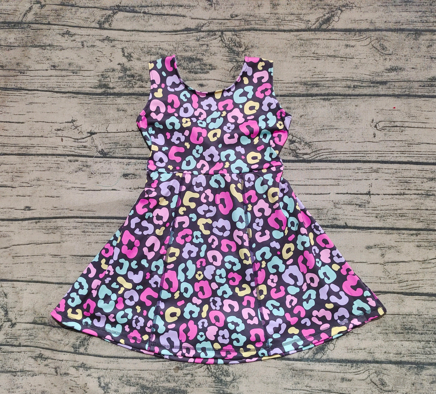 GSD2175 Baby Girls Purple Sleeveless Colorful Leopard Yoga Active Wear Skort Knee Length Dresses D 3.27