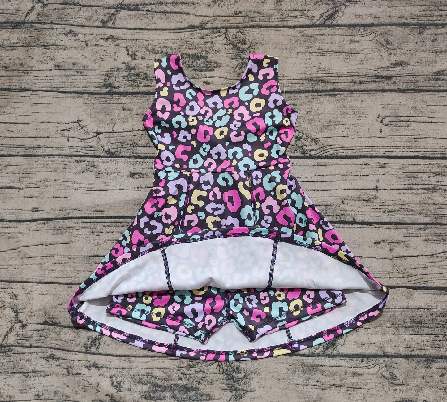 GSD2175 Baby Girls Purple Sleeveless Colorful Leopard Yoga Active Wear Skort Knee Length Dresses D 3.27