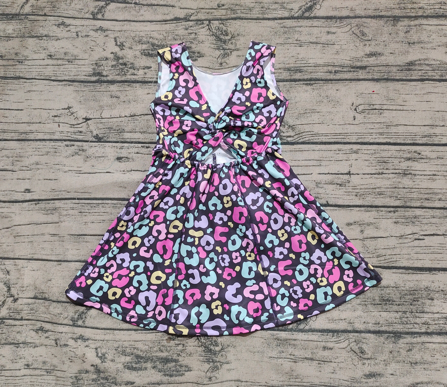 GSD2175 Baby Girls Purple Sleeveless Colorful Leopard Yoga Active Wear Skort Knee Length Dresses D 3.27