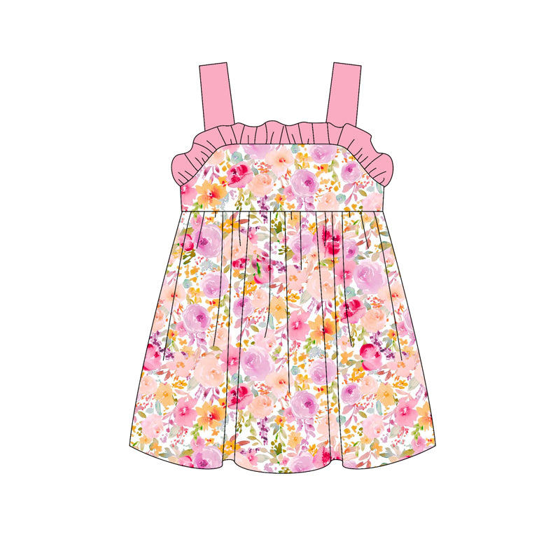 presale GSD2181 Baby Girls Pink Strap Floral Knee Length Dresses D 3.6