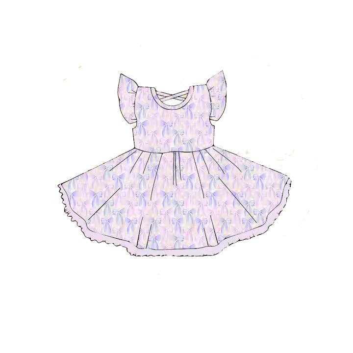 presale GSD2204 Baby Girls Lavender Flutter Sleeves Bows Knee Length Dresses D 3.12