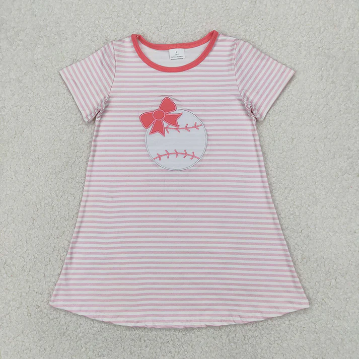 Match Embroidery Baby Girls Stripe Bows Baseball Knee Length Dresses D 814 17