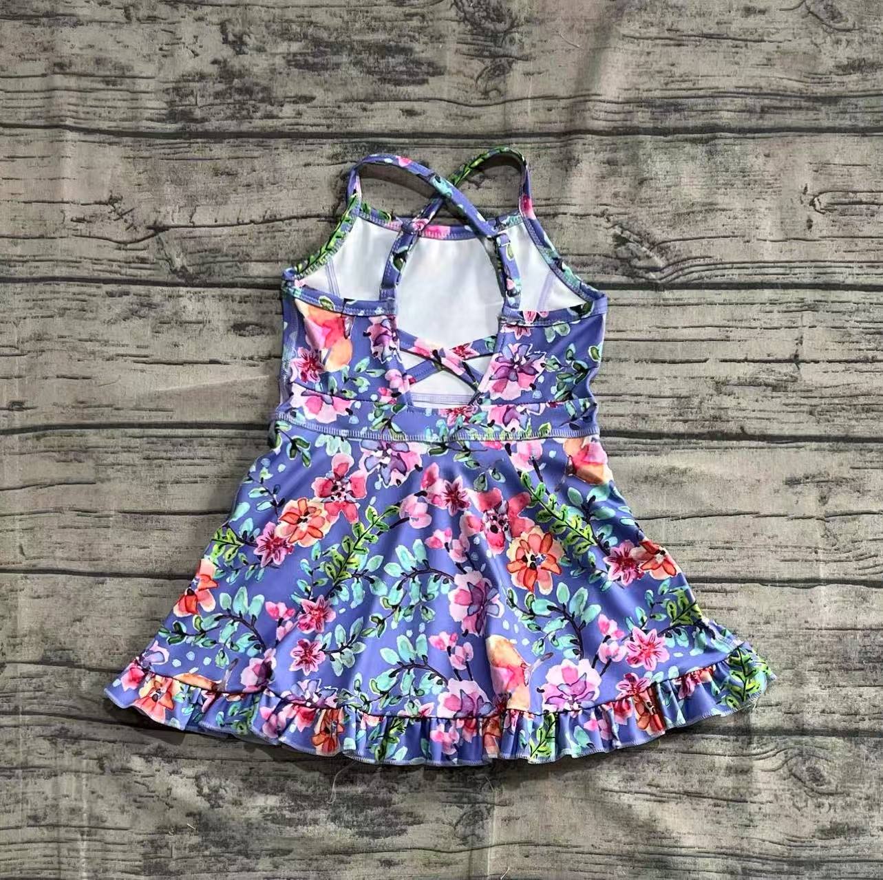 GSD2279 Baby Girls Purple Strap Floral Yoga Ruffle Knee Length Dresses D 5.9