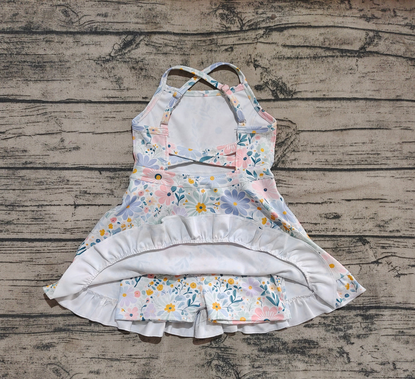 presale GSD2281 Straps pink green floral ruffle kids girls athletic dresses D 4.16