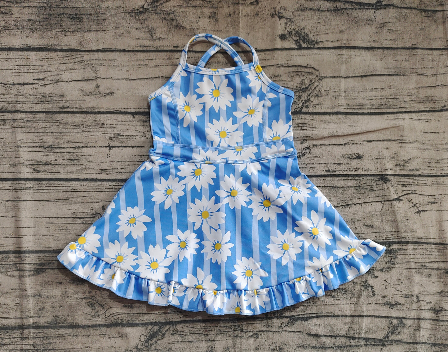 GSD2283 Floral Blue Striped Yoga Sleeveless Dress D 5.24