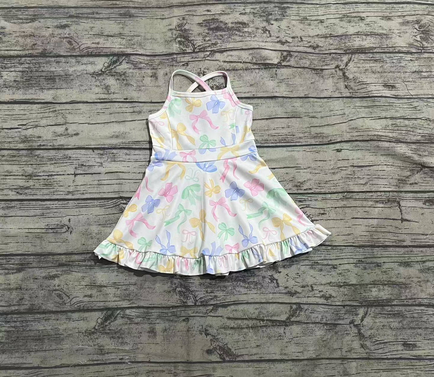 GSD2289 Baby Girls Strap Colorful Bows Yoga Ruffle Knee Length Dresses D 4.19