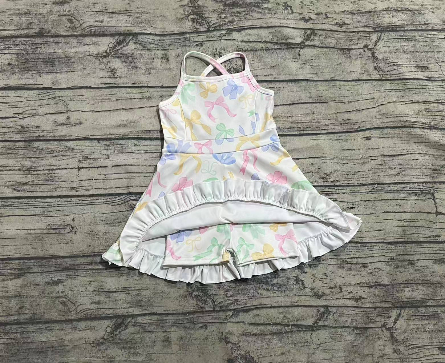 GSD2289 Baby Girls Strap Colorful Bows Yoga Ruffle Knee Length Dresses D 4.19