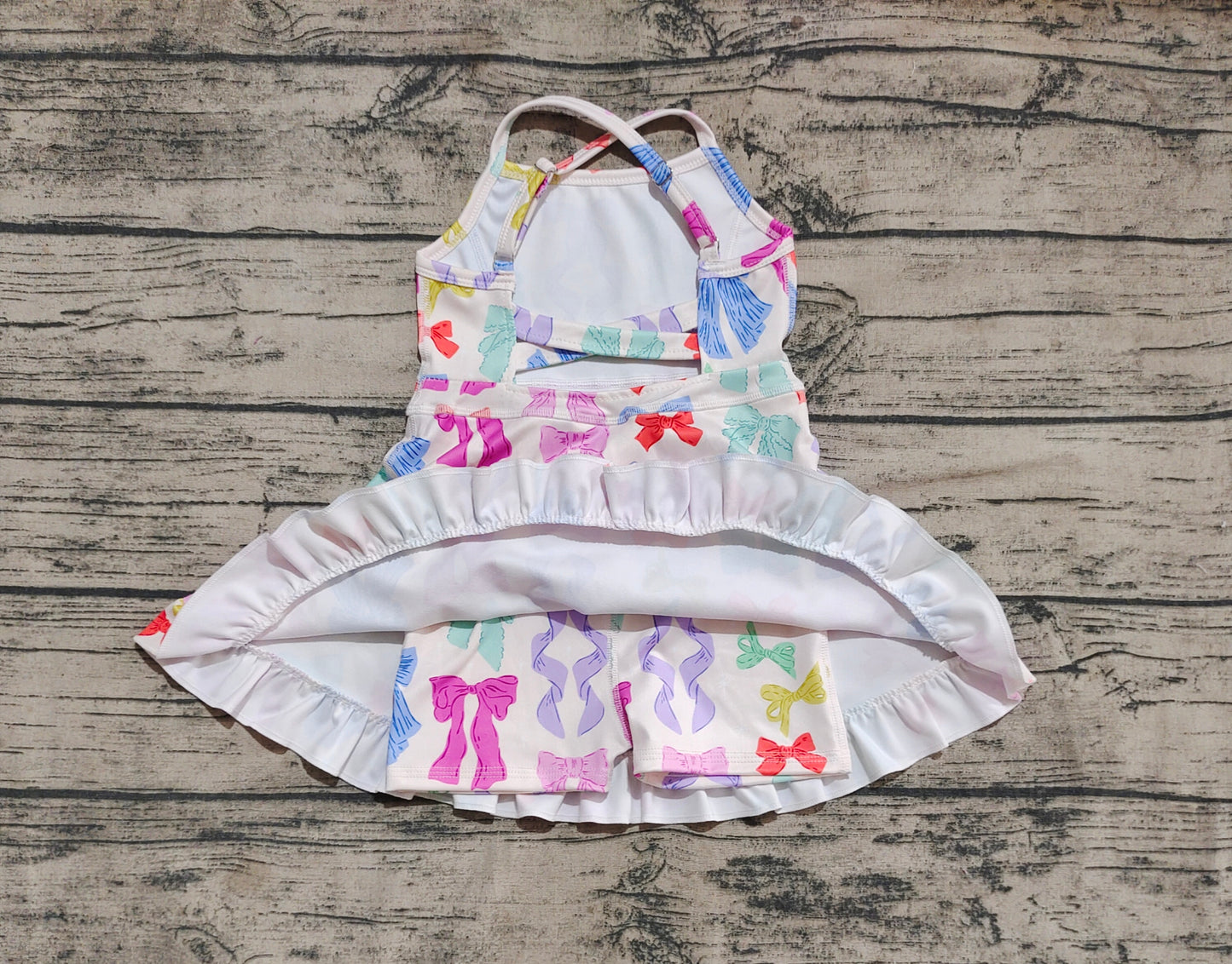 GSD2291 Baby Girls Strap Colorful Bows Yoga Ruffle Knee Length Dresses D 4.16