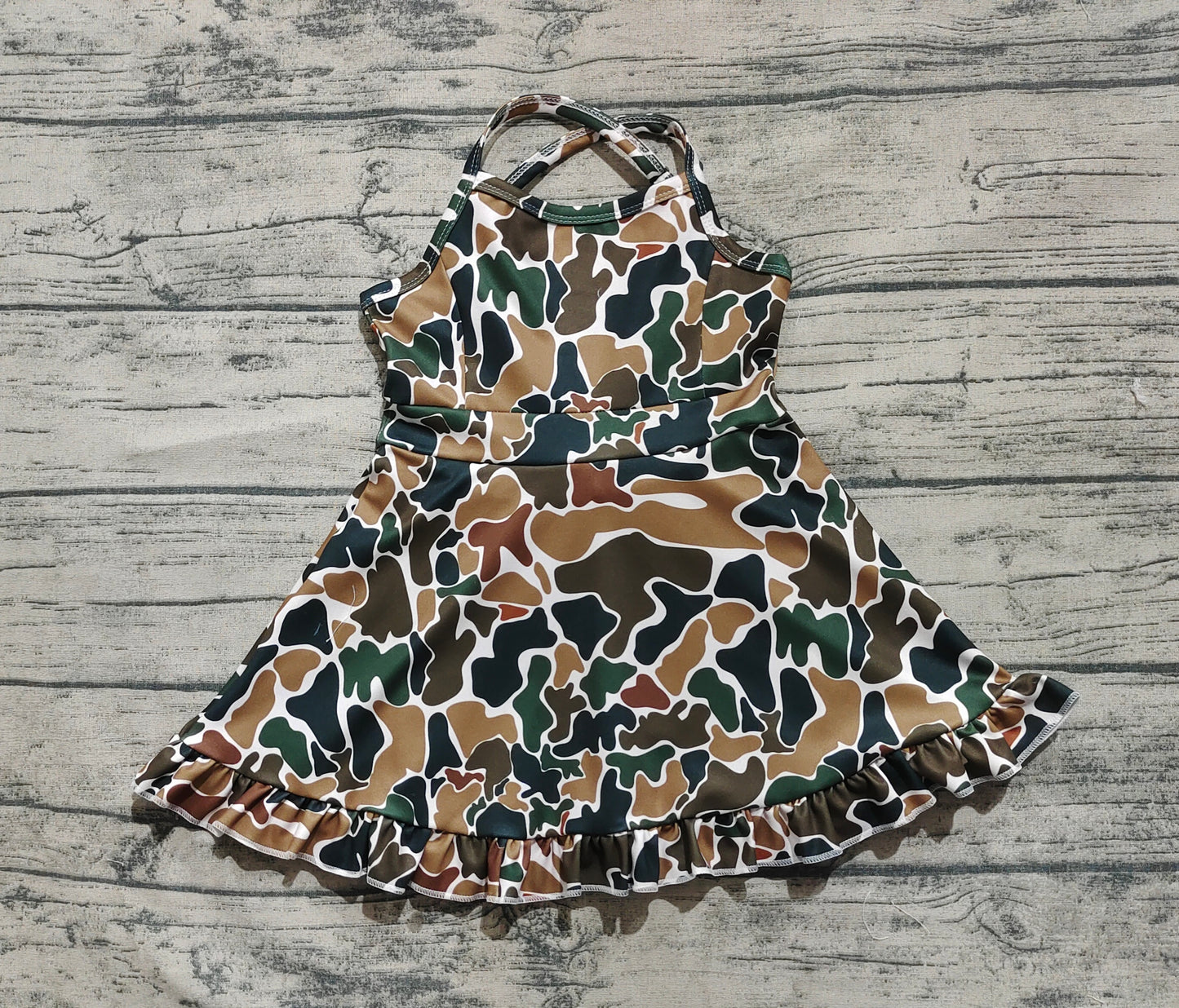 GSD2309 Baby Girls Strap Dark Brown Camo Yoga Ruffle Knee Length Dresses D 4.22