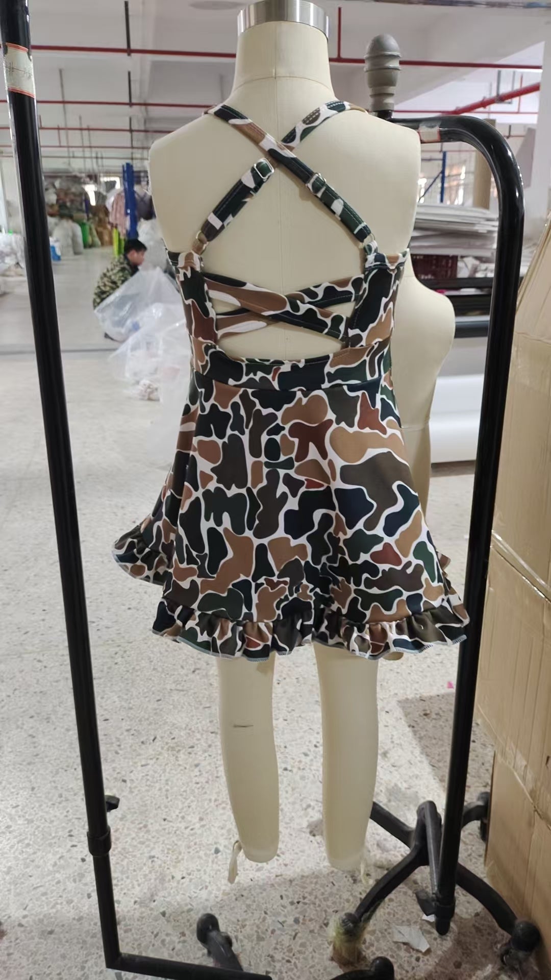 GSD2309 Baby Girls Strap Dark Brown Camo Yoga Ruffle Knee Length Dresses D 4.22