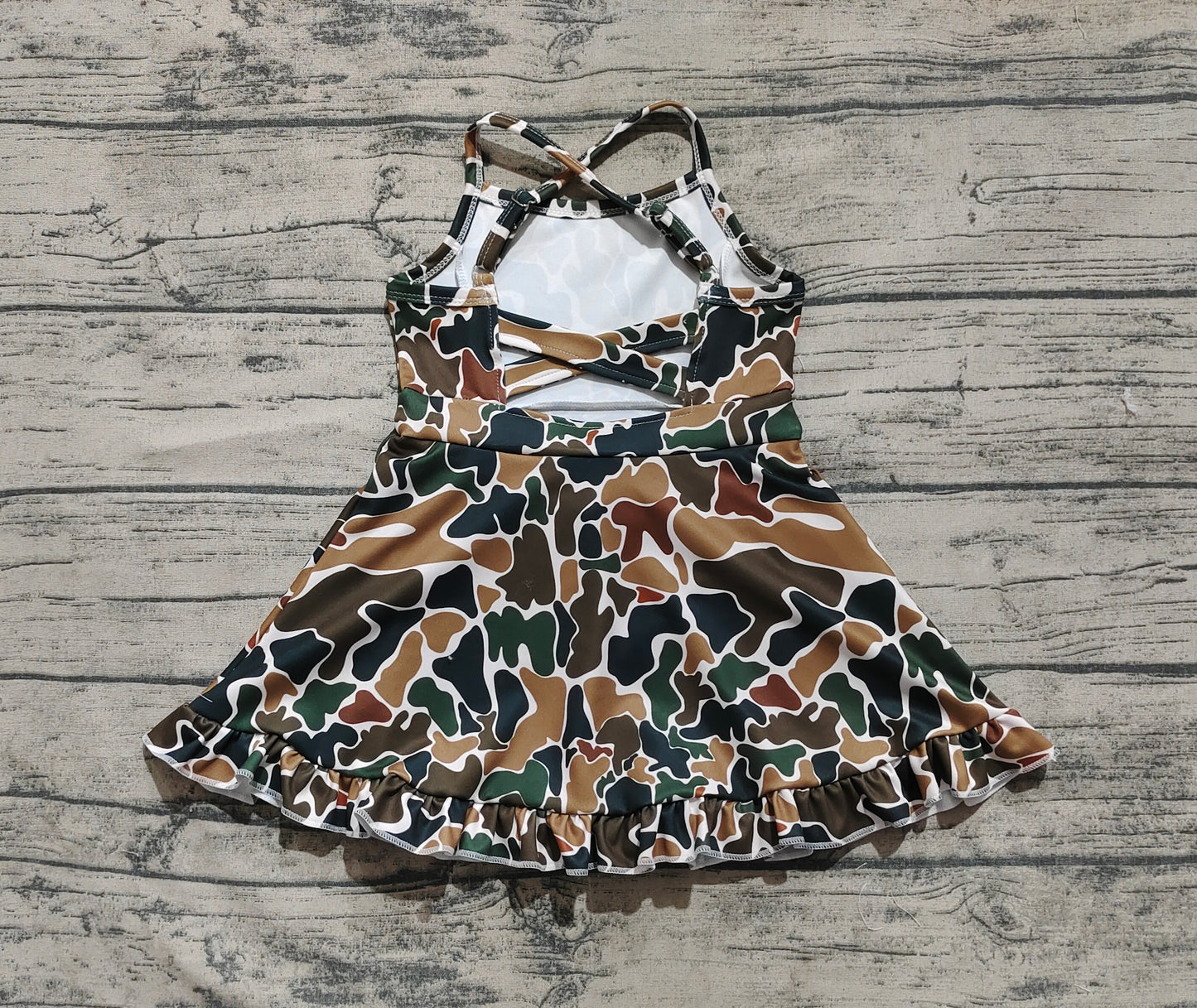 GSD2309 Baby Girls Strap Dark Brown Camo Yoga Ruffle Knee Length Dresses D 4.22