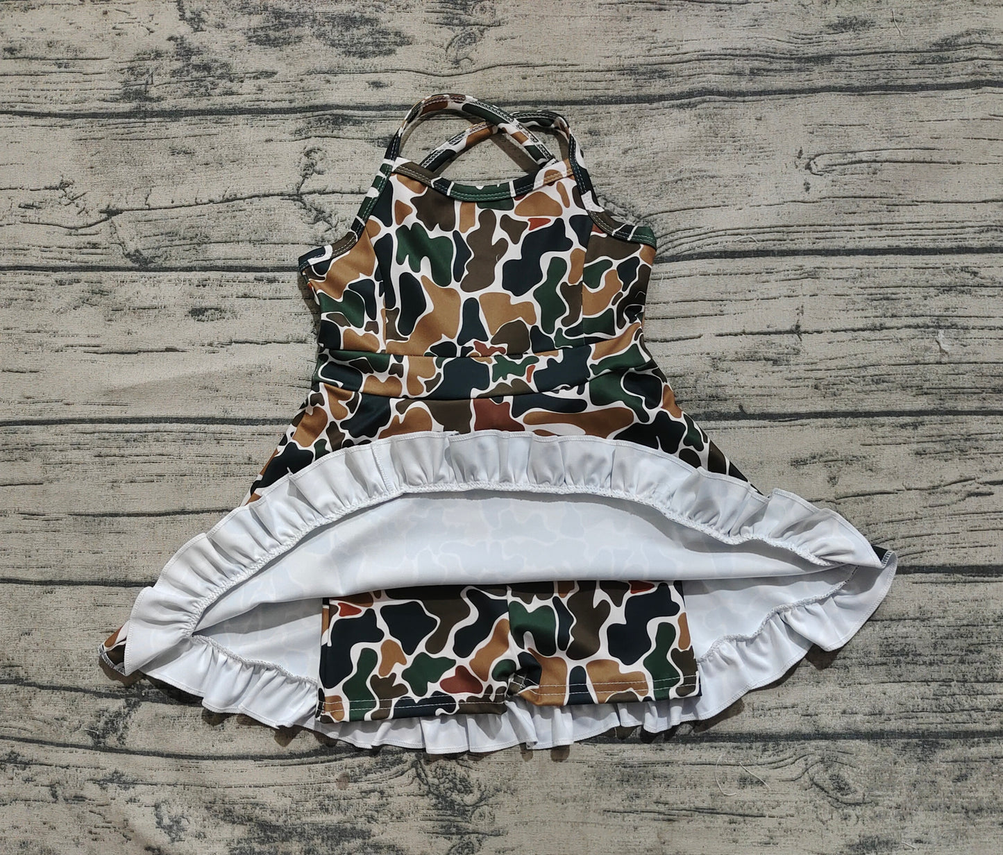 GSD2309 Baby Girls Strap Dark Brown Camo Yoga Ruffle Knee Length Dresses D 4.22