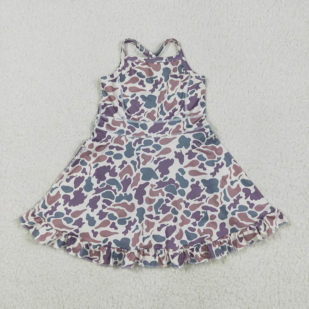 Sibling 6 colors Baby Girls Strap Camo Yoga Ruffle Knee Length Dresses D 7.8