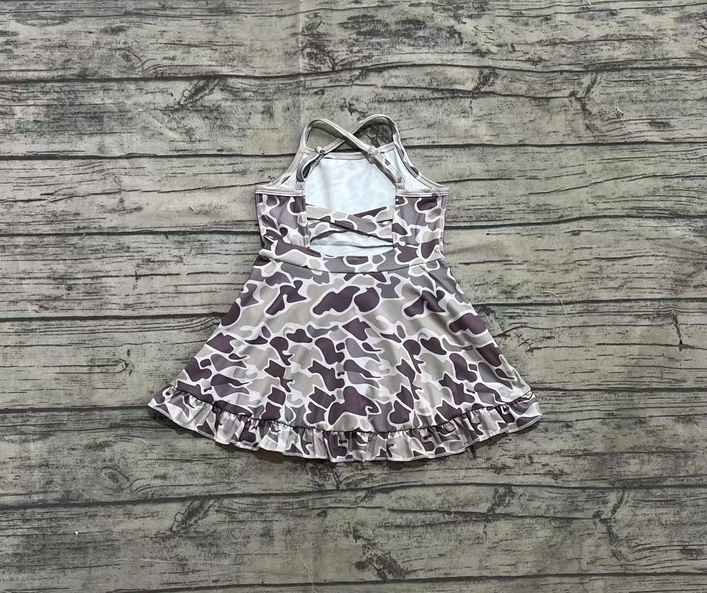 presale GSD2312 Baby Girls Strap Purple Camo Yoga Ruffle Knee Length Dresses D 4.3