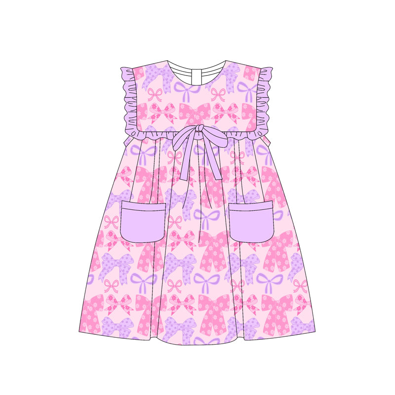 presale GSD2319 Baby Girls Lavender Bows Pockets Knee Length Dresses D 3.20