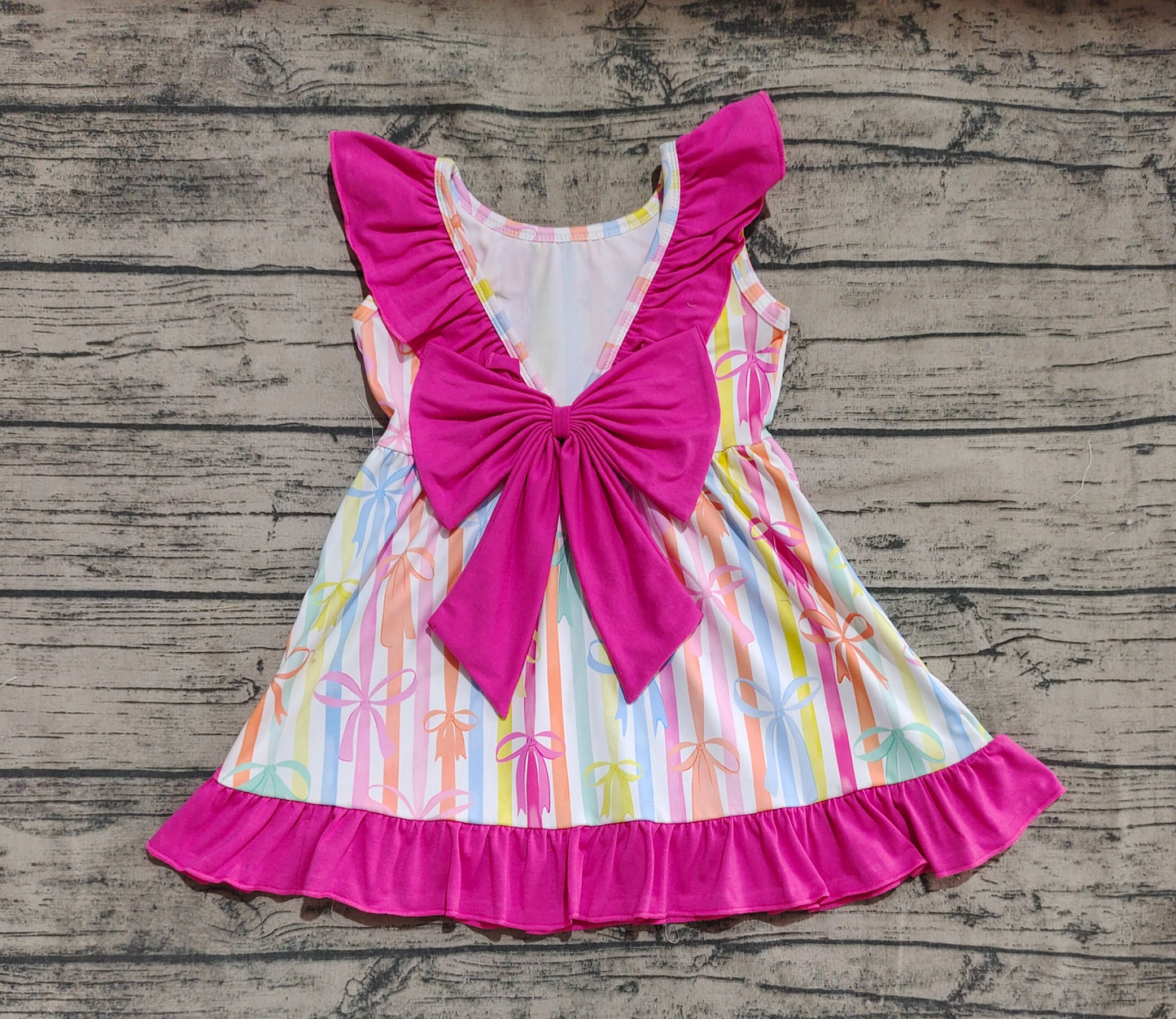 Sibling Baby Girls Sleeveless Colorful Stripe Bows Top Shorts Sets Knee Length Dresses D 816