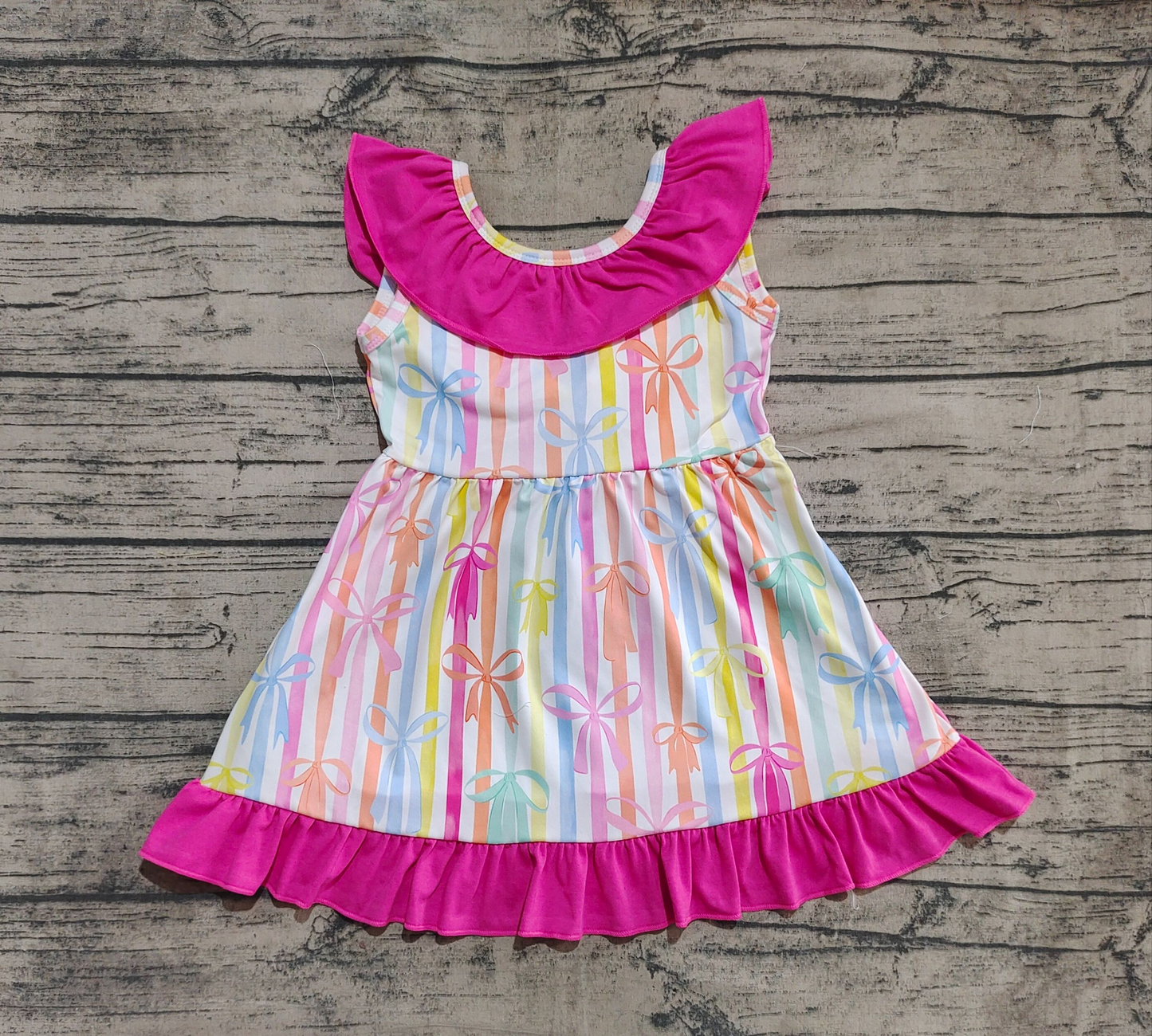 Sibling Baby Girls Sleeveless Colorful Stripe Bows Top Shorts Sets Knee Length Dresses D 816