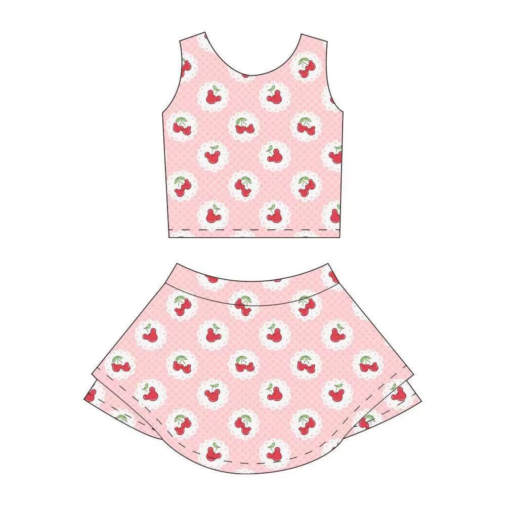 presale GSD2330 Baby Girls Sleeveless Pink Cartoon Mouse Top Skort Yoga Set D 3.19