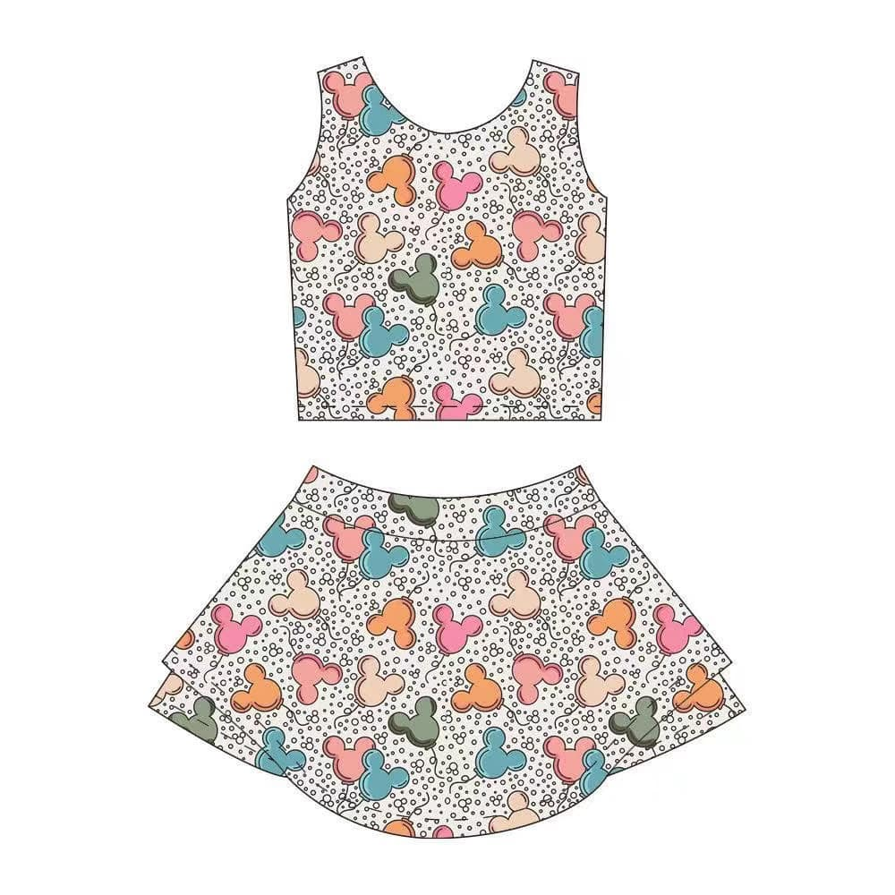 GSD2331 Baby Girls Sleeveless Cartoon Mouse Balloons Top Skort Yoga Set D 4.8