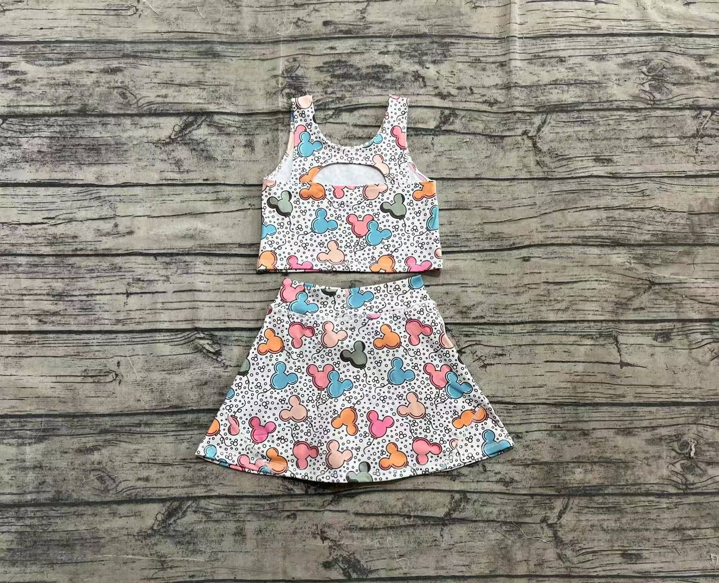 GSD2331 Baby Girls Sleeveless Cartoon Mouse Balloons Top Skort Yoga Set D 4.8