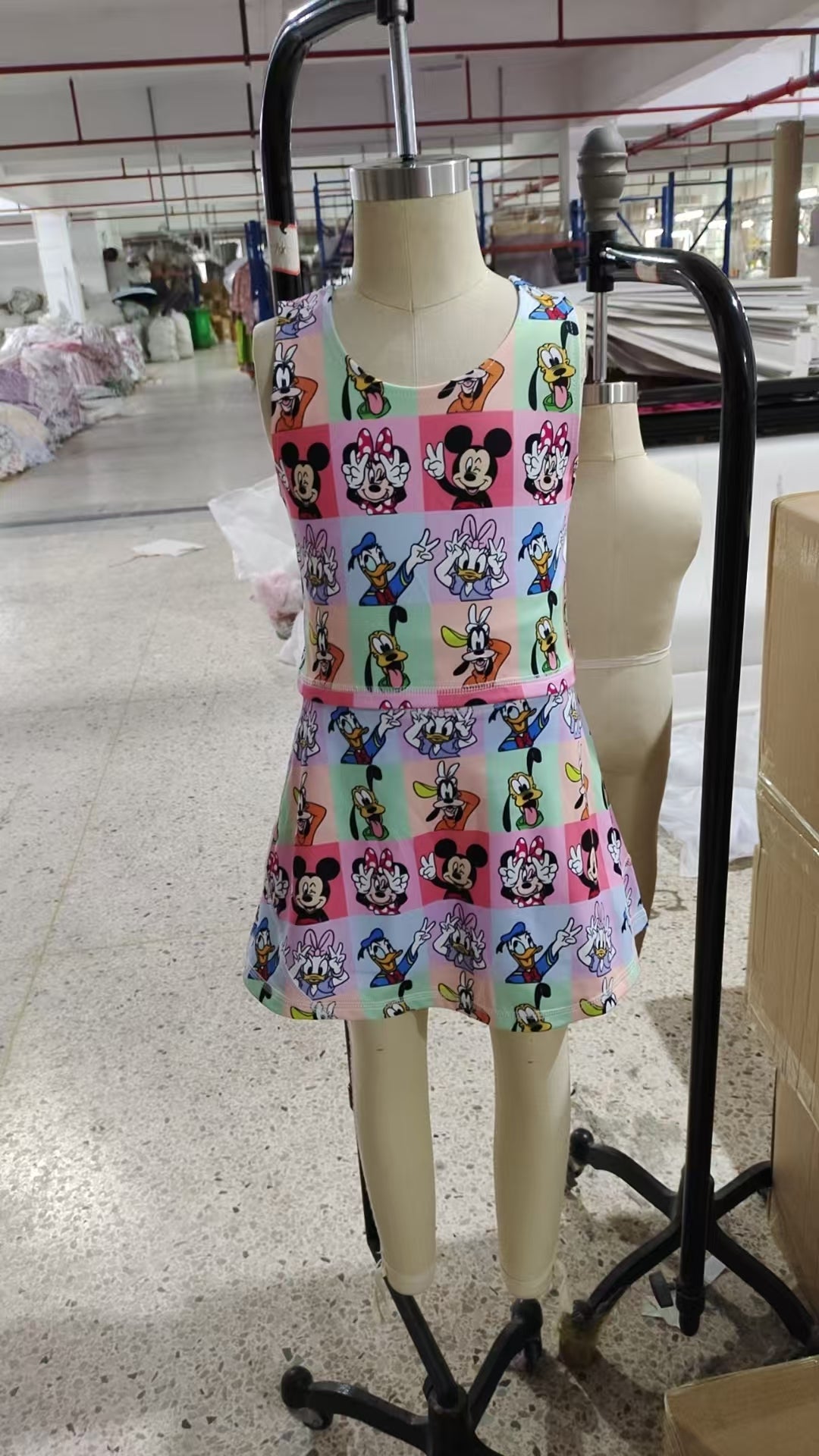 presale GSD2333 Baby Girls Sleeveless Cartoon Mouse Ducks Plaid Top Skort Yoga Set D 3.29