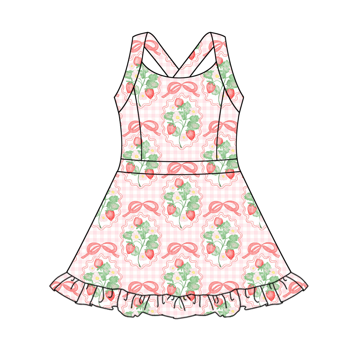 presale GSD2342 Baby Girls Strap Pink Plaid Strawberry Yoga Active Knee Length Dresses D 3.19