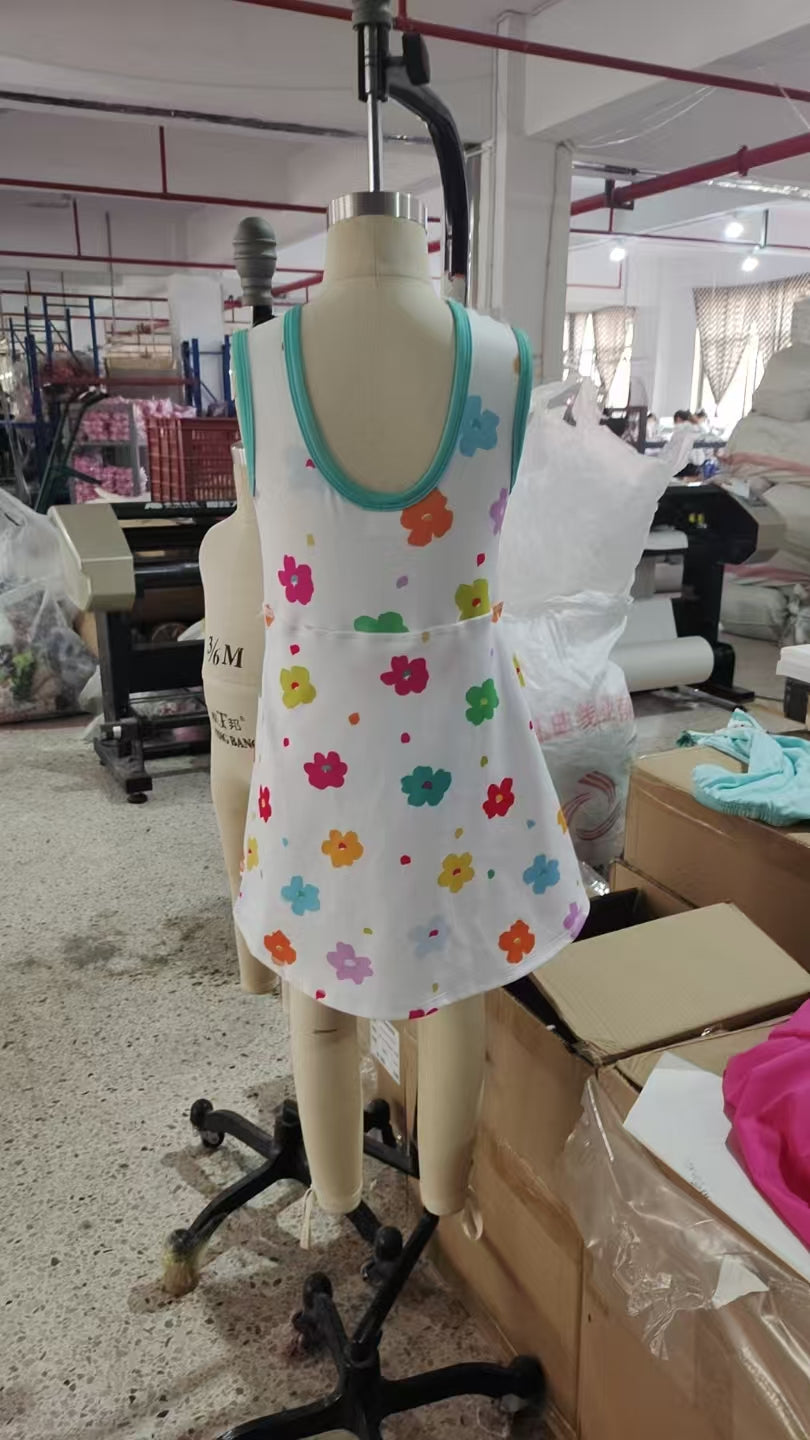 GSD2346 Baby Girls Sleeveless Colorful Flowers Yoga Knee Length Dresses D 5.22