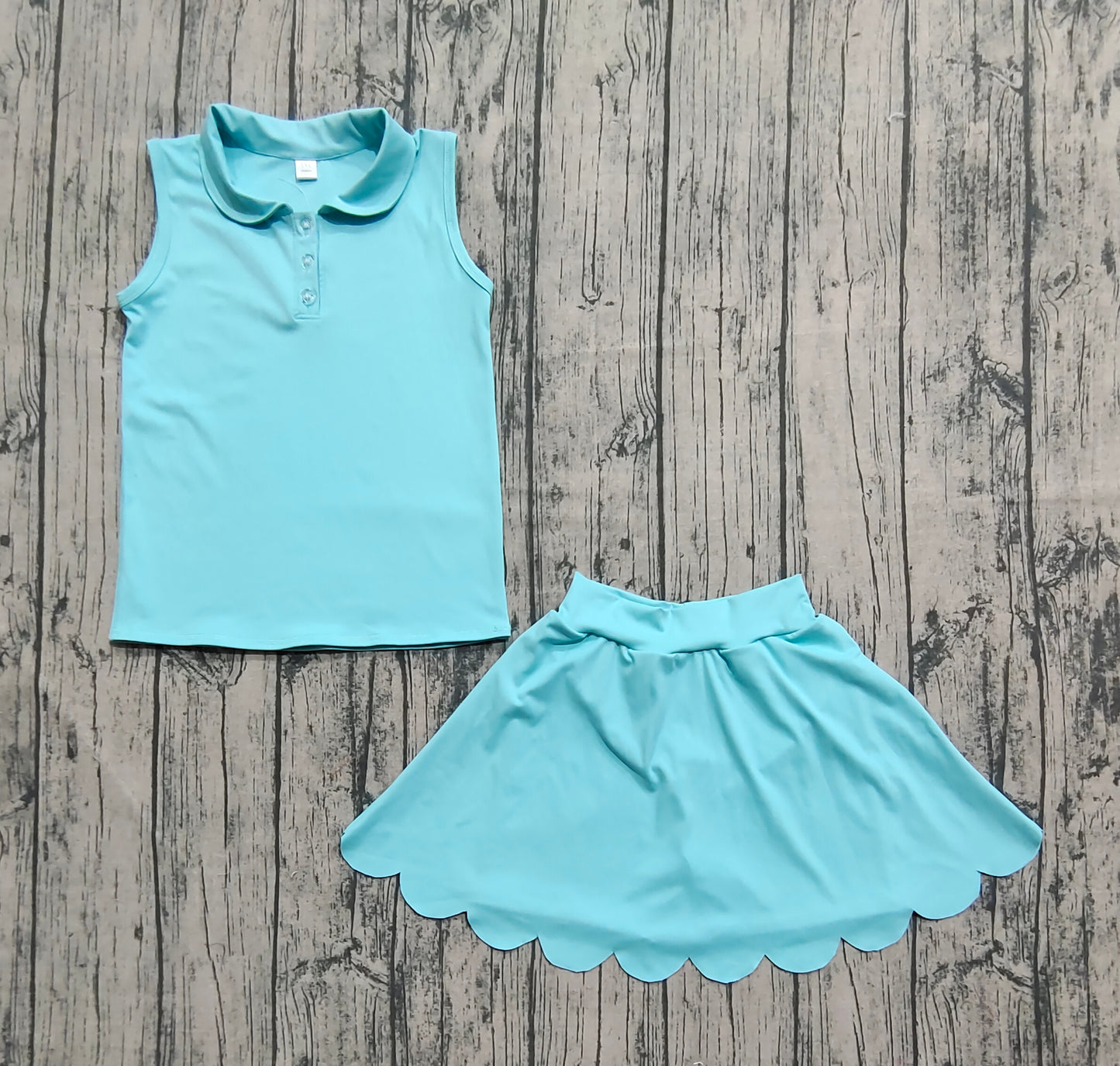 presale GSD2349 Baby Girls Aqua Sleeveless Button Top Skirt Yoga Set D 7.16
