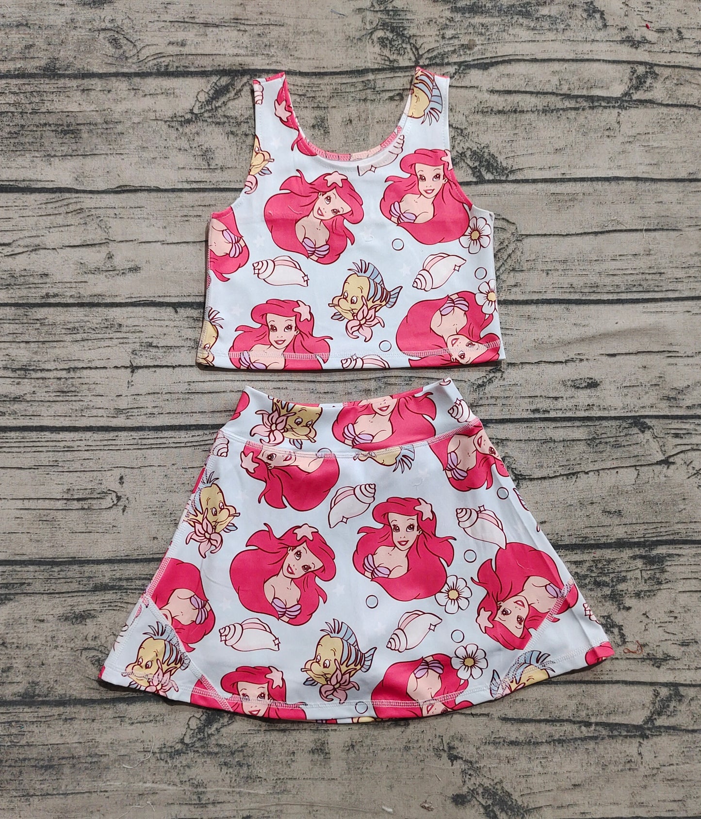 presale GSD2354 Cartoon Princess Mermaid Print Girls Summer Knee Length Shorts Yoga Dress D 3.29