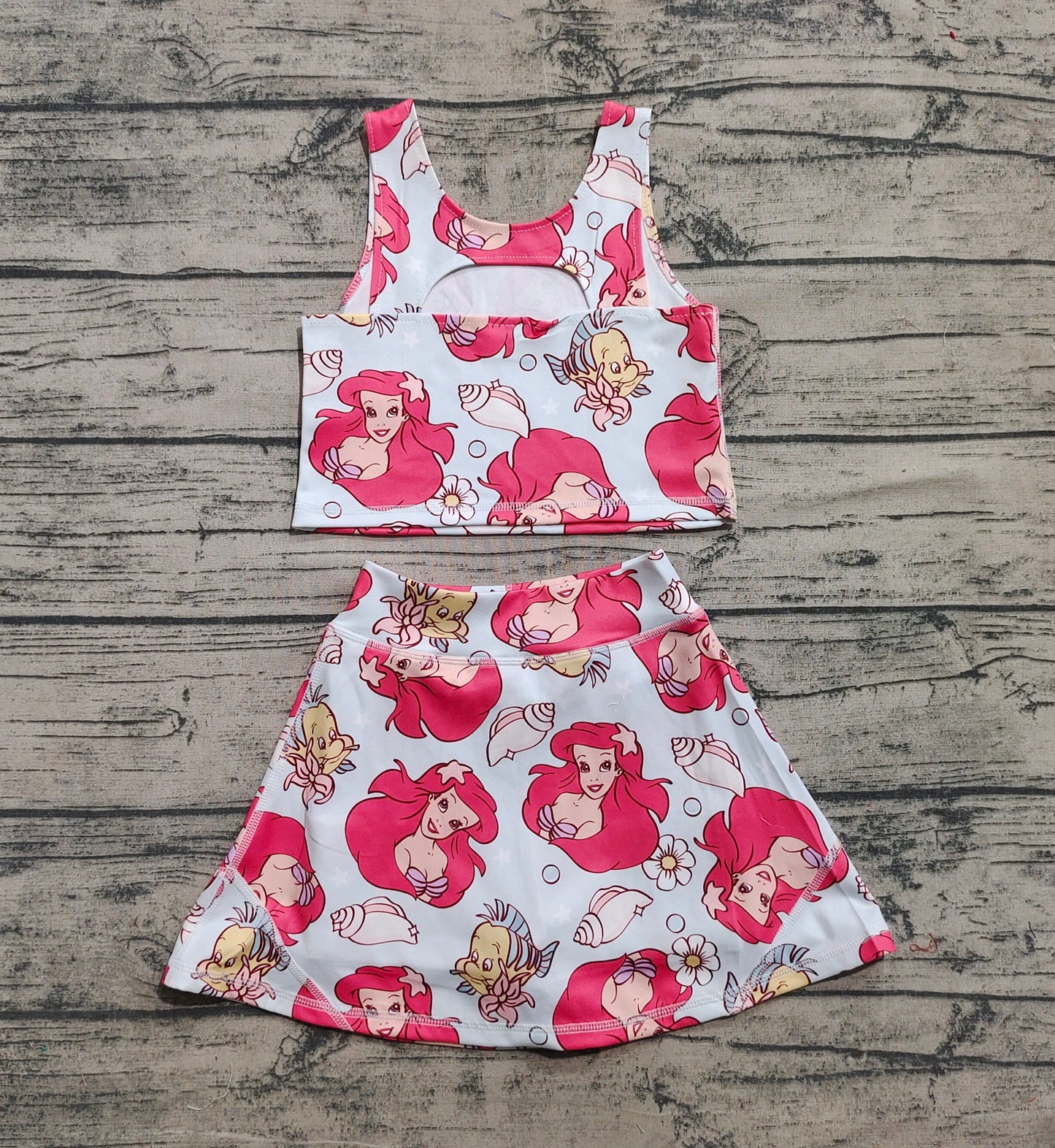 presale GSD2354 Cartoon Princess Mermaid Print Girls Summer Knee Length Shorts Yoga Dress D 3.29