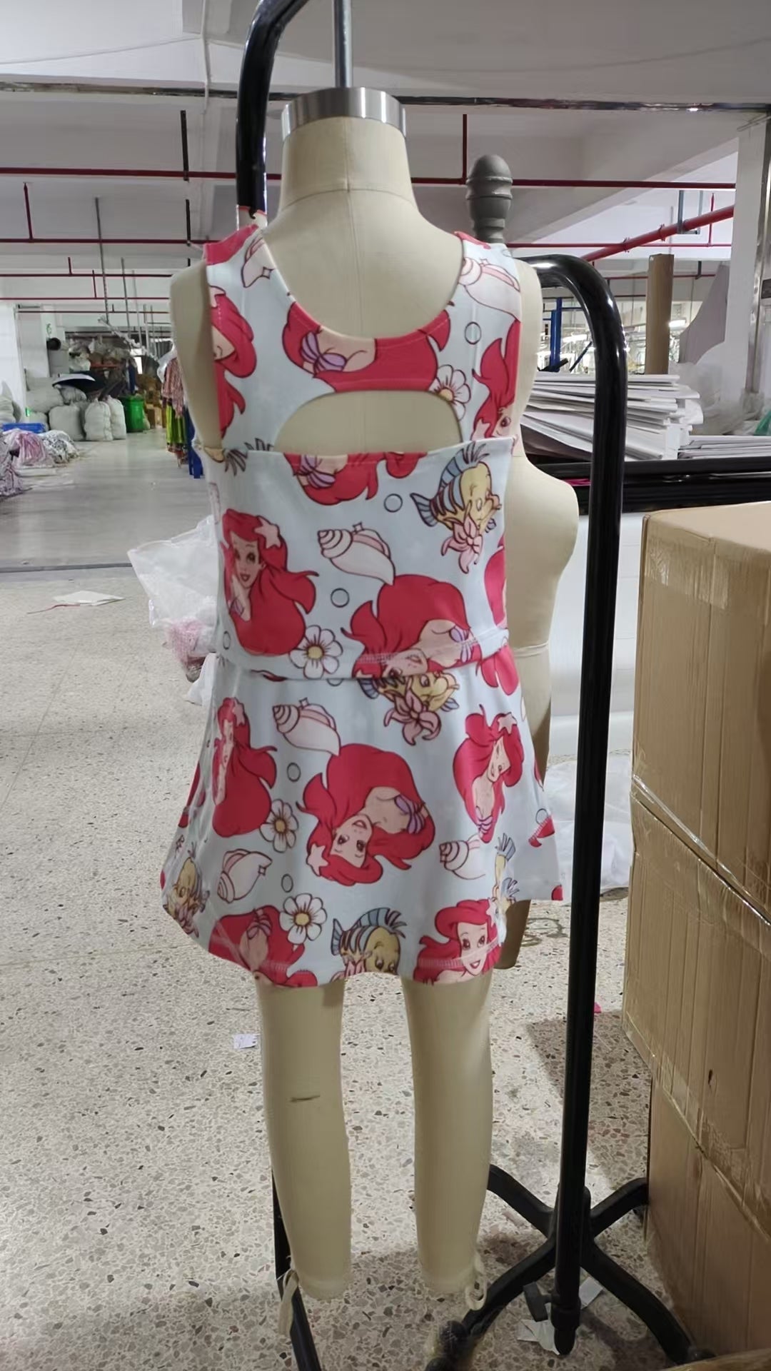 presale GSD2354 Cartoon Princess Mermaid Print Girls Summer Knee Length Shorts Yoga Dress D 3.29