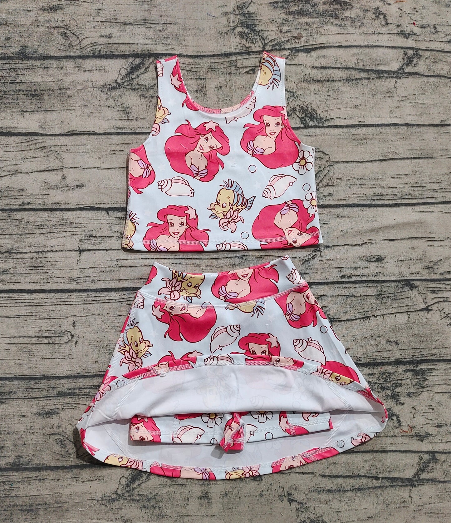presale GSD2354 Cartoon Princess Mermaid Print Girls Summer Knee Length Shorts Yoga Dress D 3.29