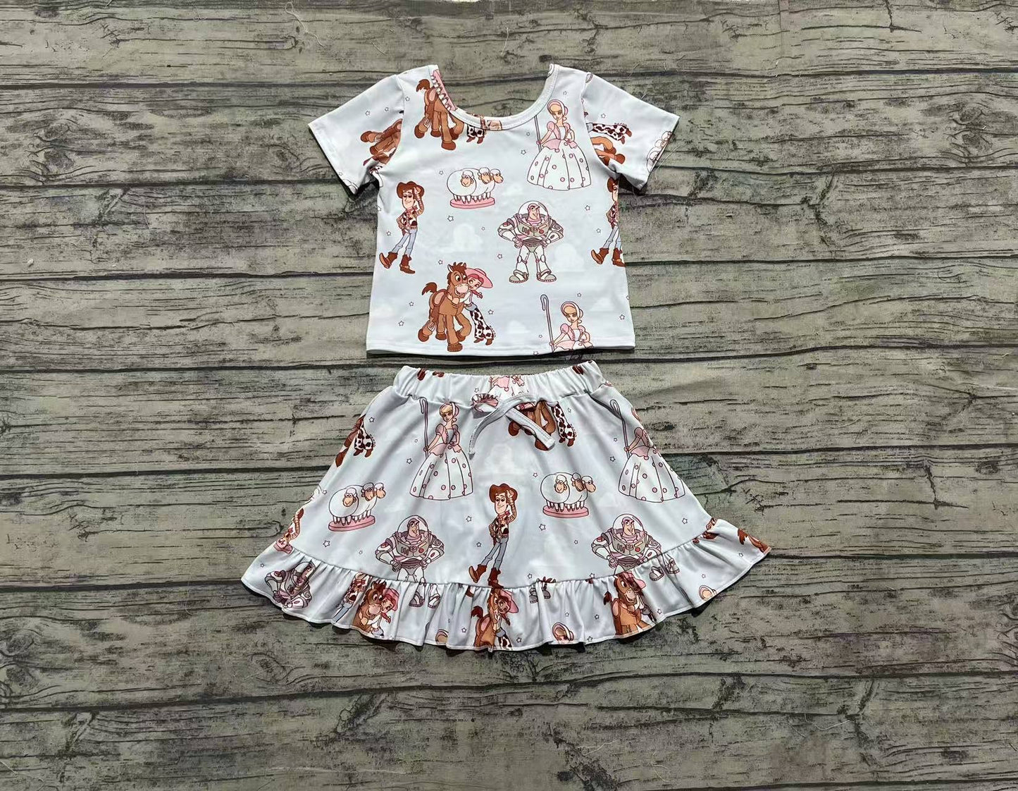 GSD2359 Baby Girls Cartoon Donkey Stars Top Skirts Sets D 4.10