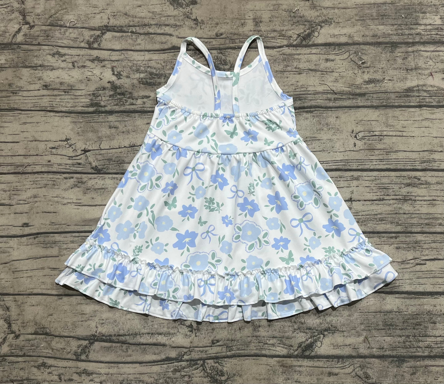 GSD2377 Baby Girls Blue Strap Floral Knee Length Dresses D 4.17