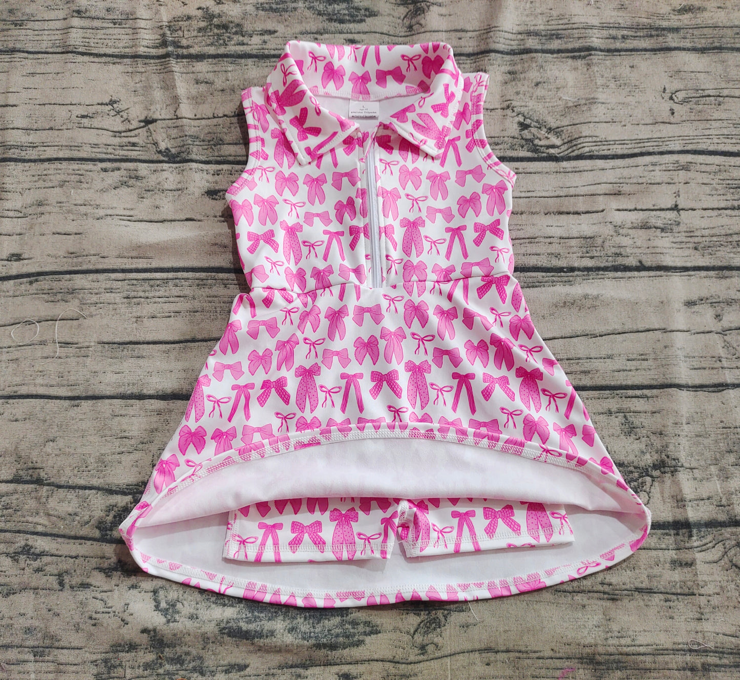 GSD2379 Baby Girls Sleeveless Pink Bows Zipper Yoga Active Knee Length Dresses D 4.28
