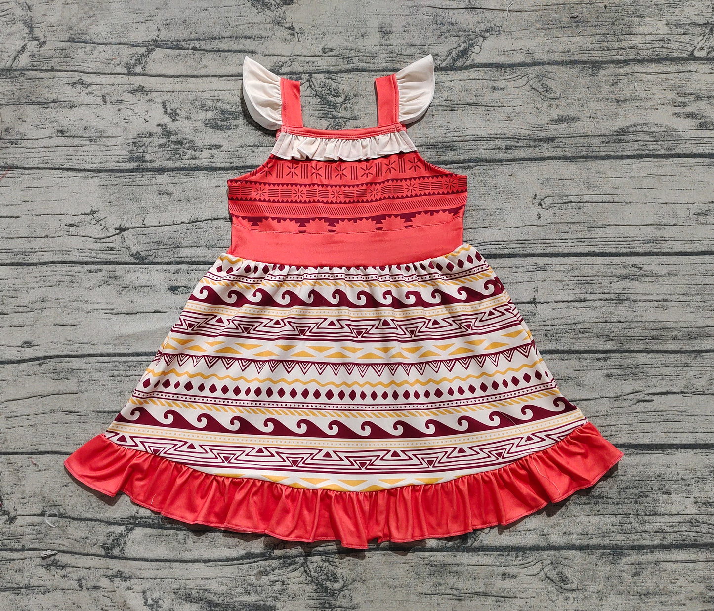GSD2394 Baby Girls Aztec Flutter Sleeves Patchwork Knee Length Dresses D 4.11