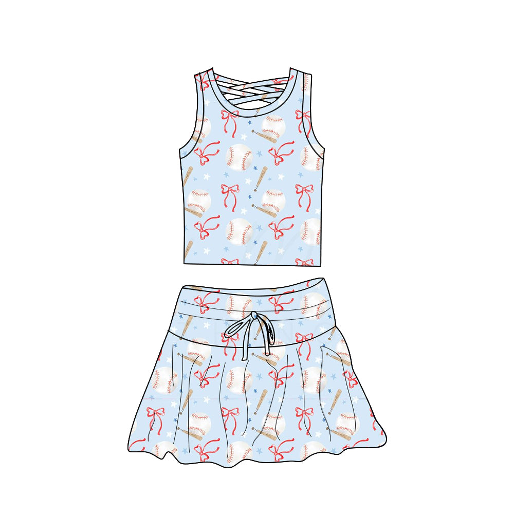 presale GSD2402 Baseball Red Bow Pattern Star Blue Vest Skirt Yoga Set D 4.8