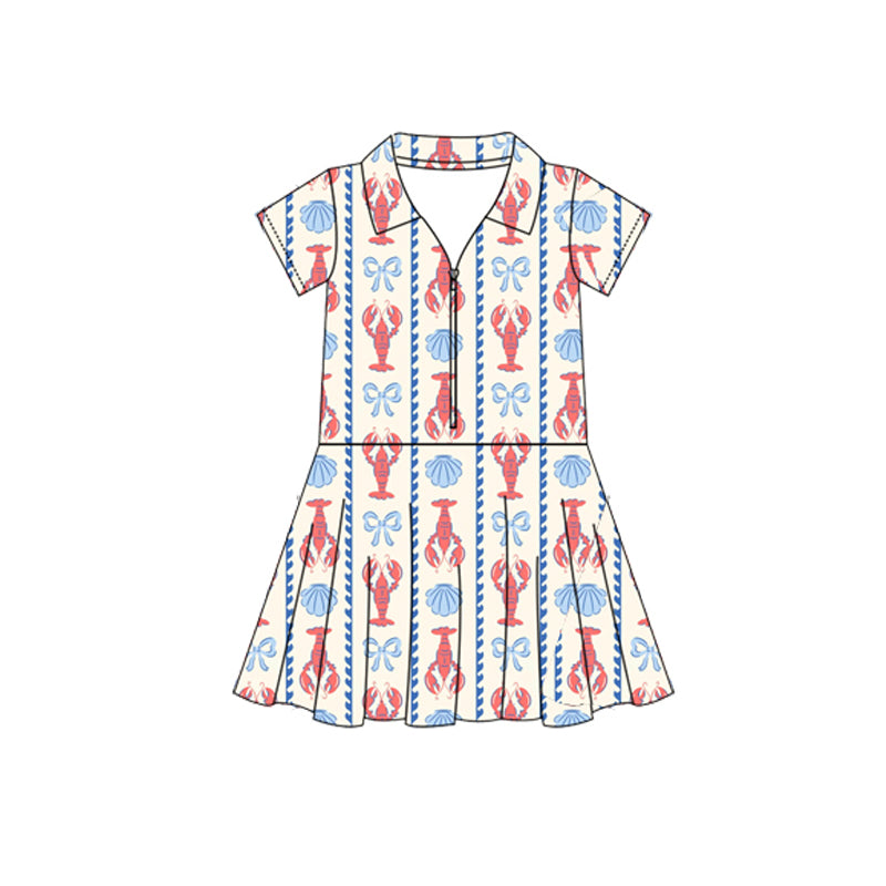 presale GSD2406 Crayfish shell blue bow pattern yoga short sleeve dress D 3.29