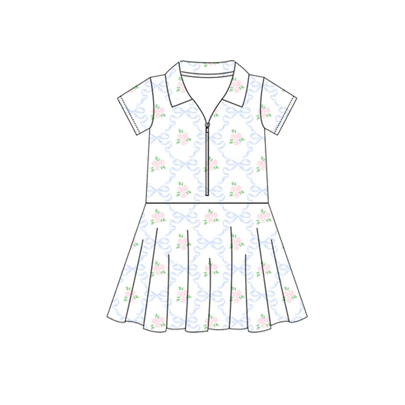 presale GSD2412 Floral Blue Bowknot Plaid White Yoga Short Sleeve Dress D 3.29