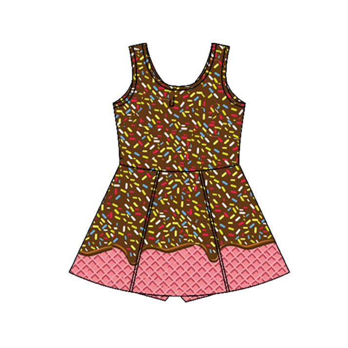 presale GSD2422 Baby Girls Brown Ice-cream Drip Yoga Skort Knee Length Dresses D 4.1