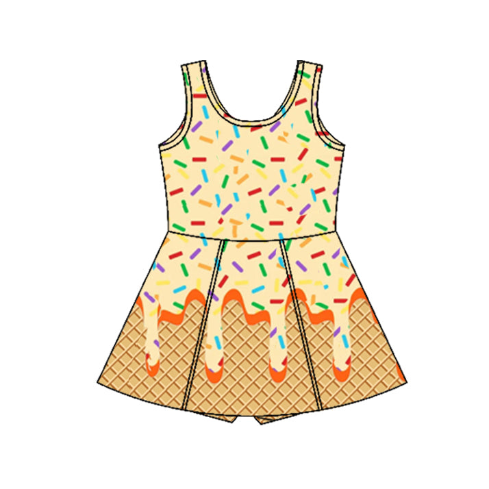 presale GSD2426 Baby Girls Yellow Orange Ice-cream Drip Yoga Skort Knee Length Dresses D 4.1