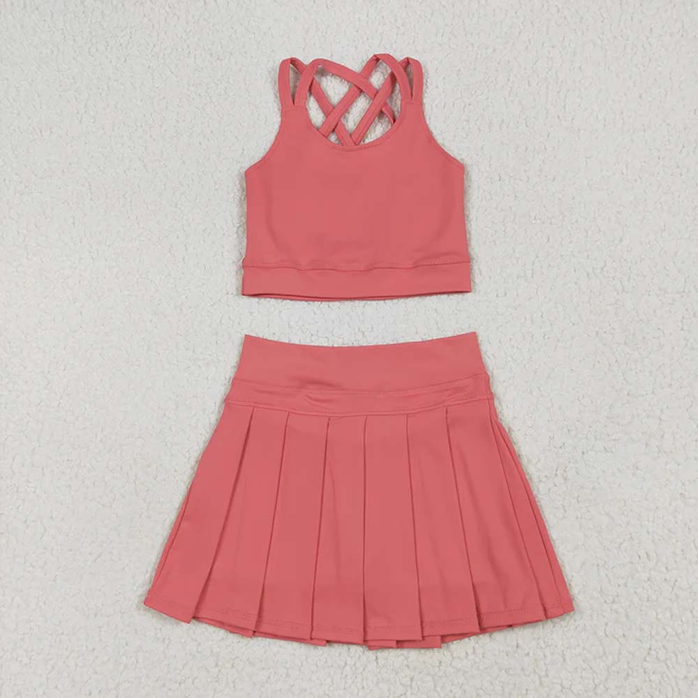 2 Colors Baby Girls Pink Strap Vest Top Pleated Skort Yoga Sets D 6.27