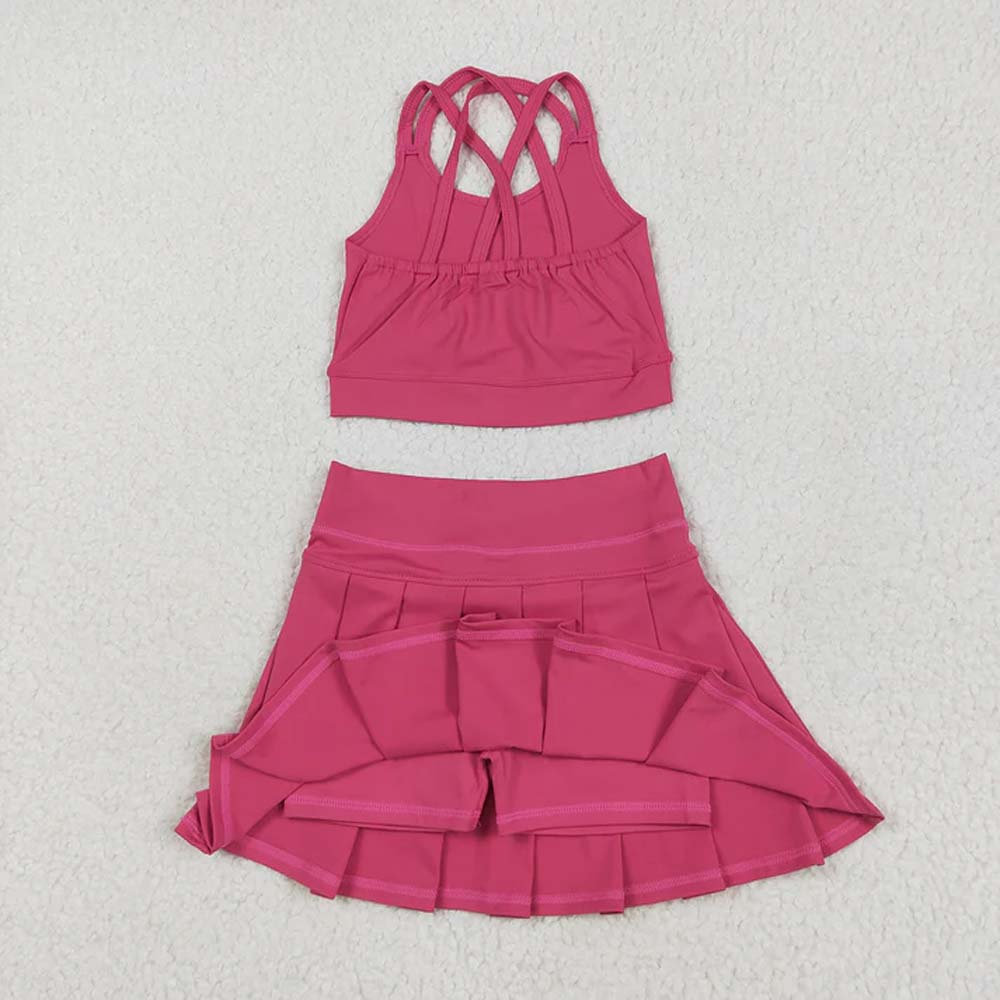GSD2442 Baby Girls Hot Pink Strap Vest Top Skort Yoga Sets D 6.27