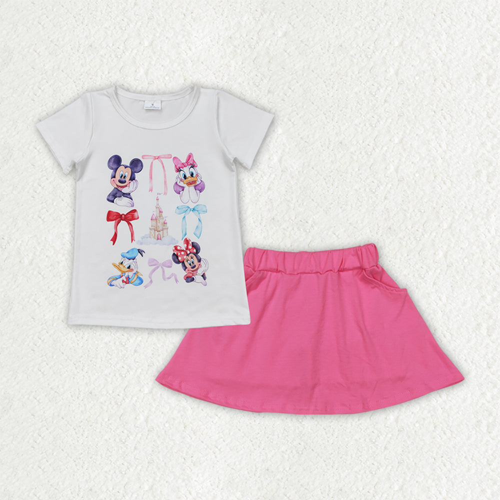 GSD2444 Baby Girls Cartoon Mouse Ducks Shirt Pockets Skort Sets D 4.3