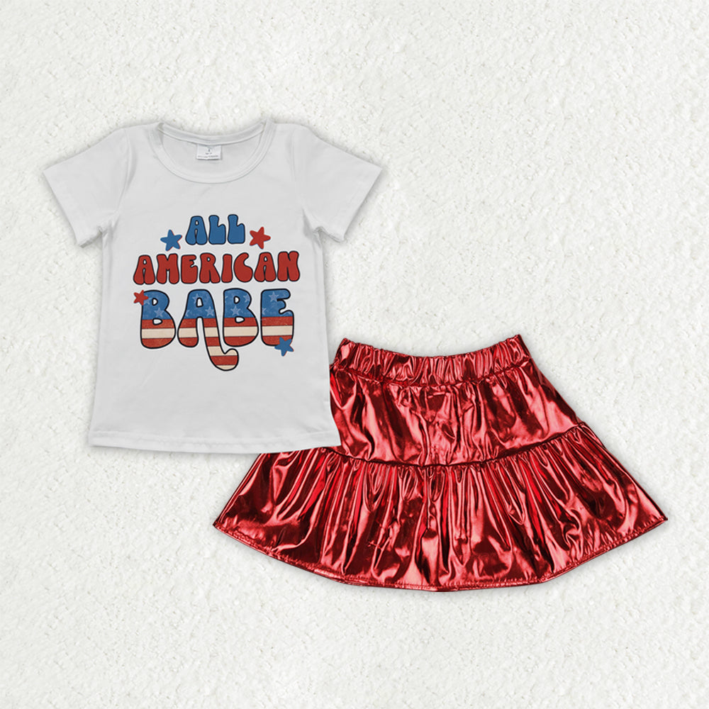 GSD2446 Baby Girls American Babe Shirt Red Leather Metallic Skirts Clothes Sets D 4.3